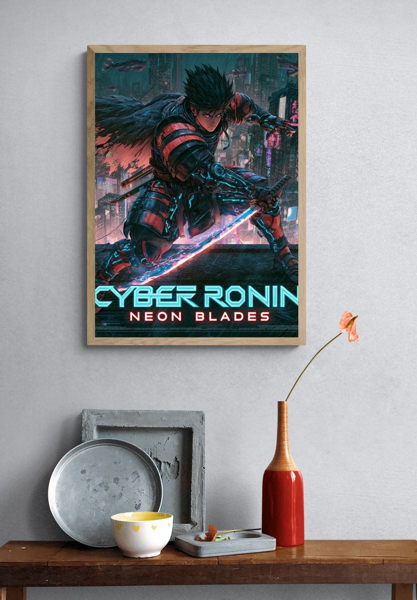 Cyber Ronin Neon Blades Poster. — room view 3