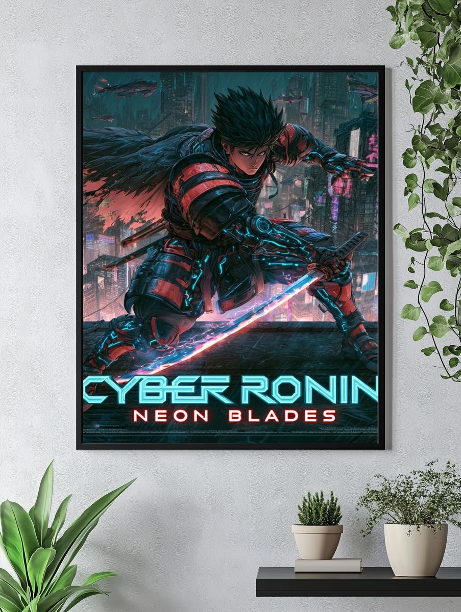 Cyber Ronin Neon Blades Poster. — room view 4