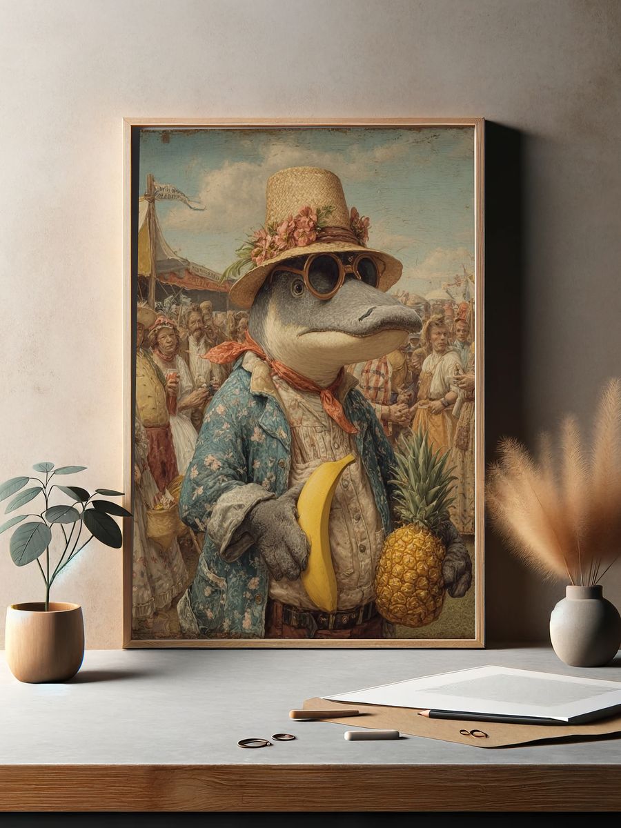 Anthropomorphic Market Scene Illustration Poster. — room view 2