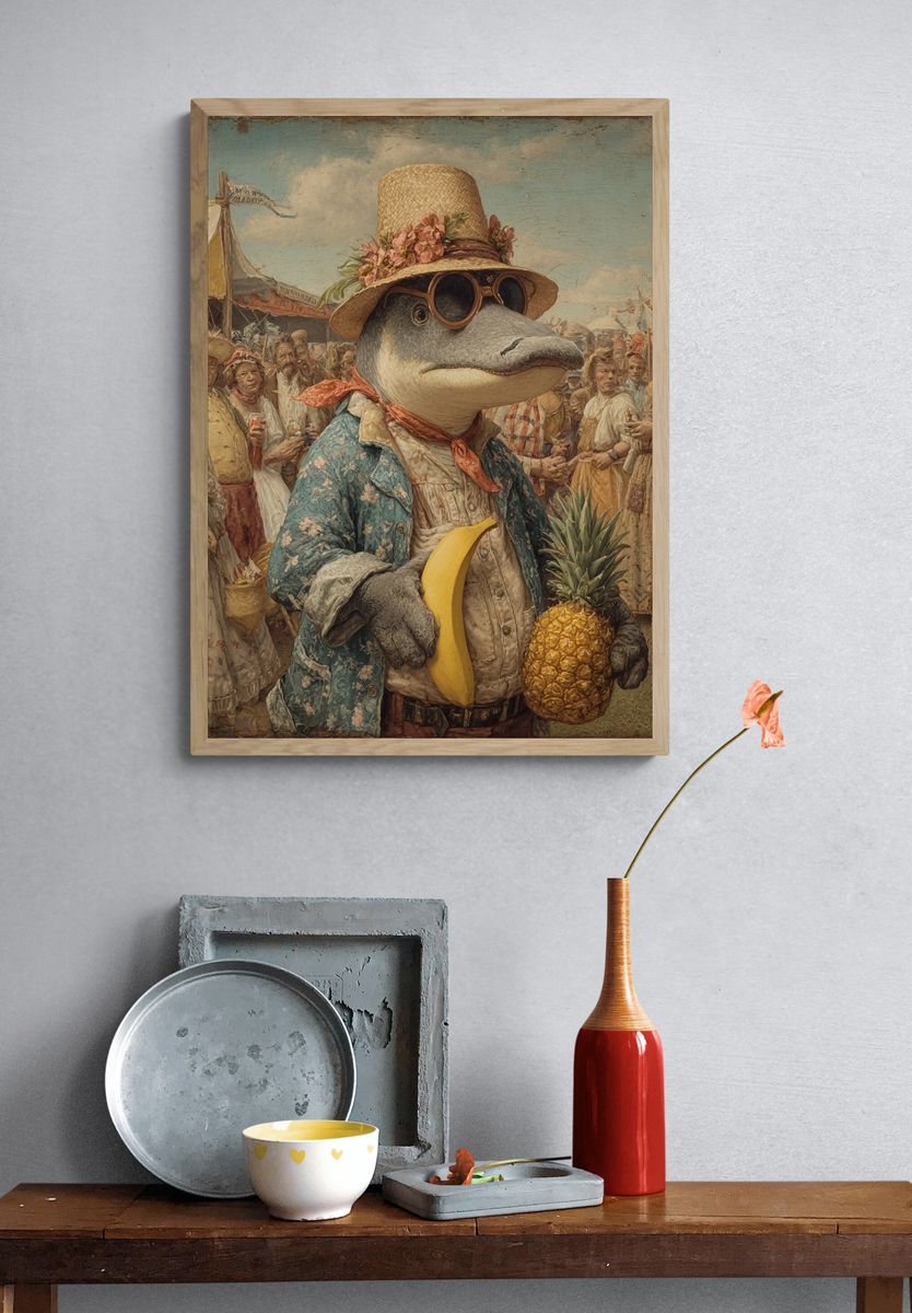 Anthropomorphic Market Scene Illustration Poster. — room view 3