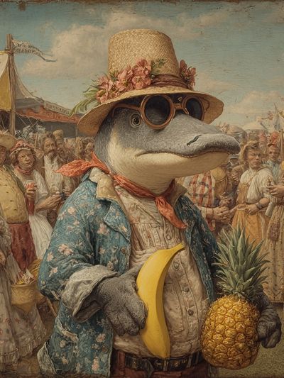 Anthropomorphic Market Scene Illustration Poster.