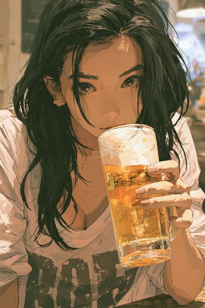 Beer Girl Portrait Illustration Poster.