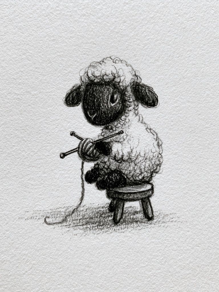 Sheep Knitting Sketch Poster. poster — animals art