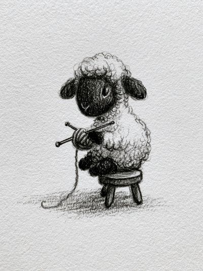 Sheep Knitting Sketch Poster.