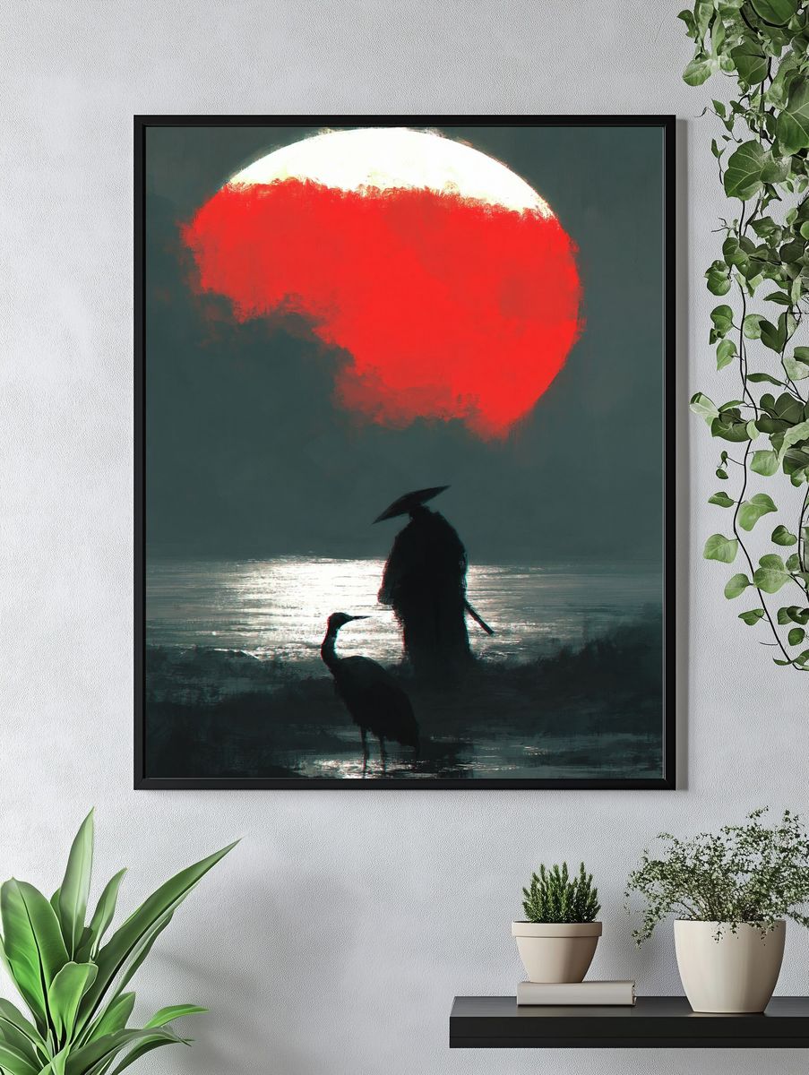 Crimson Moon Heron Poster. — room view 4
