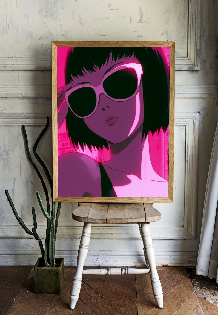 Neon Sunglasses Anime Poster. room preview