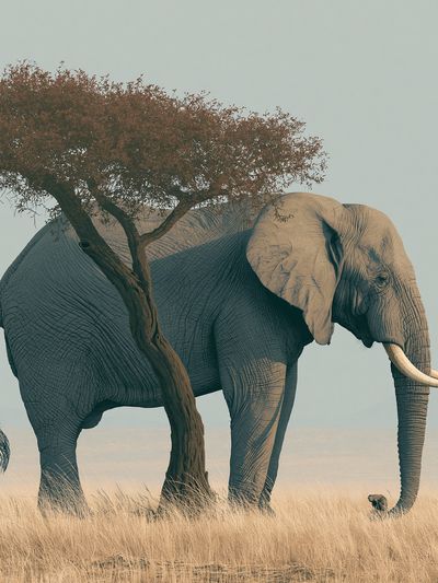 Elephant Under Acacia Photography Poster. poster