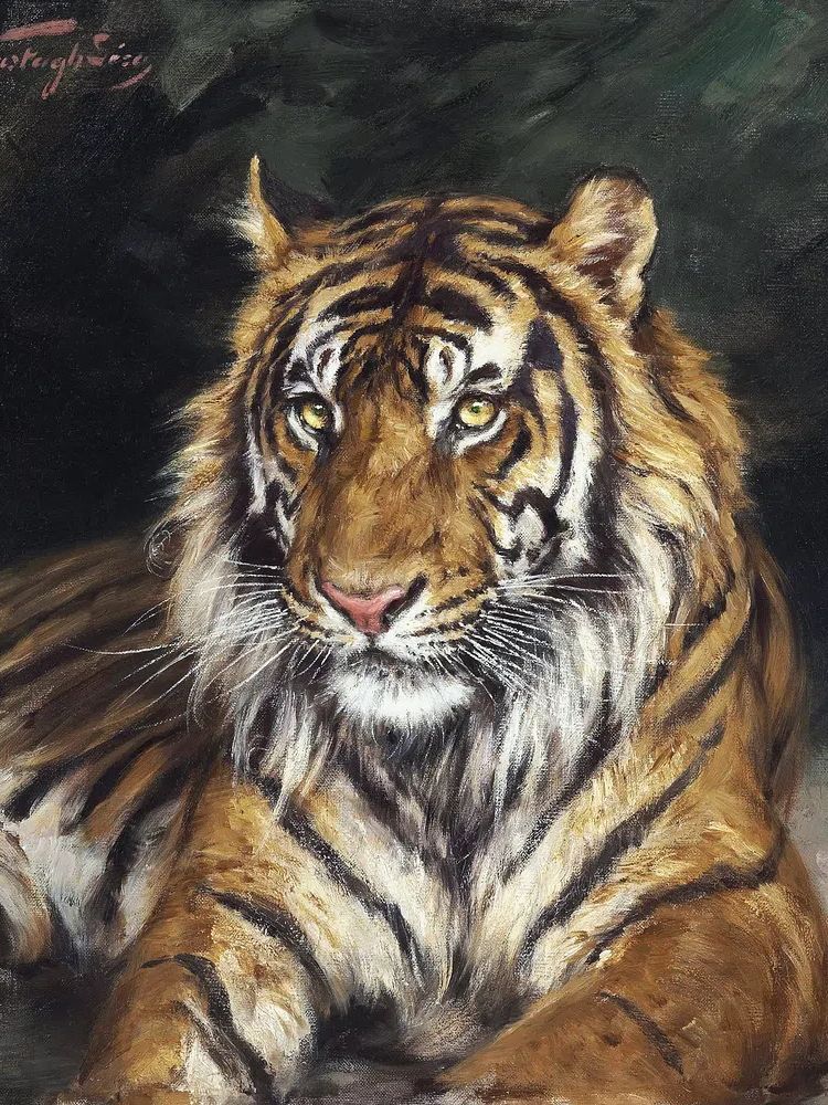 Reclining Tiger (1866-1919) oil painting. poster detail