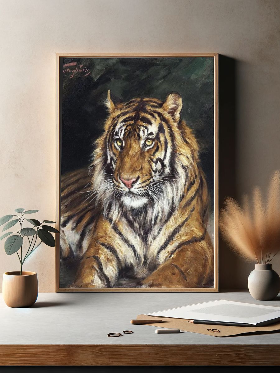 Reclining Tiger (1866-1919) oil painting. — room view 2