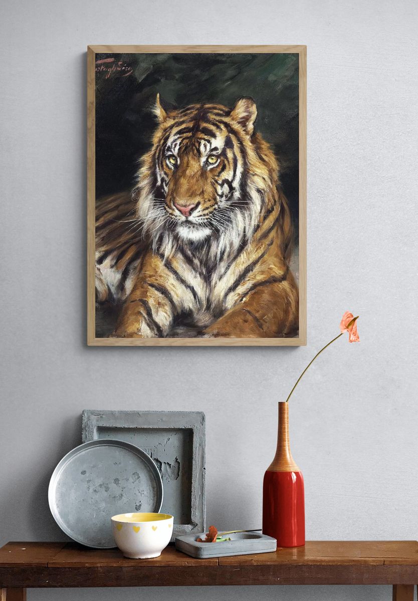 Reclining Tiger (1866-1919) oil painting. — room view 3