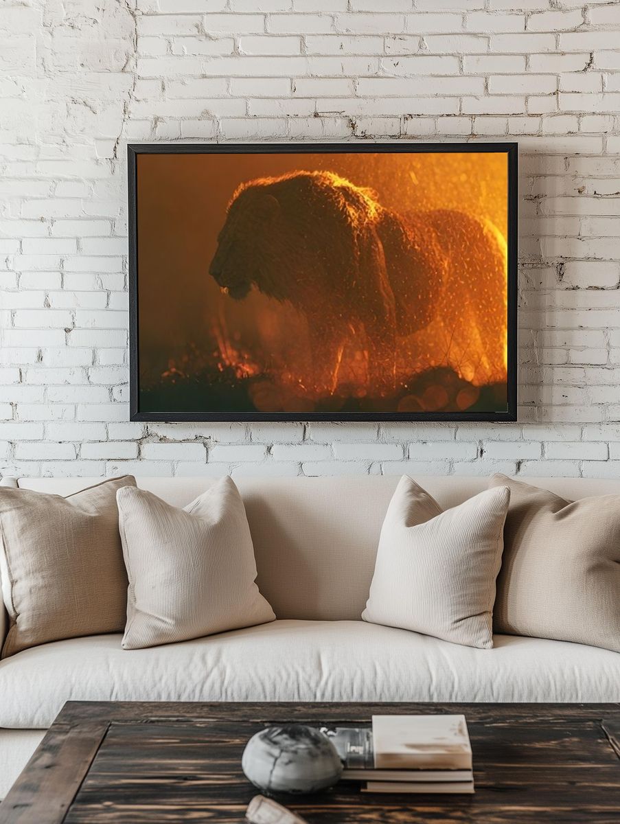 Lion in Golden Rain Poster. room preview