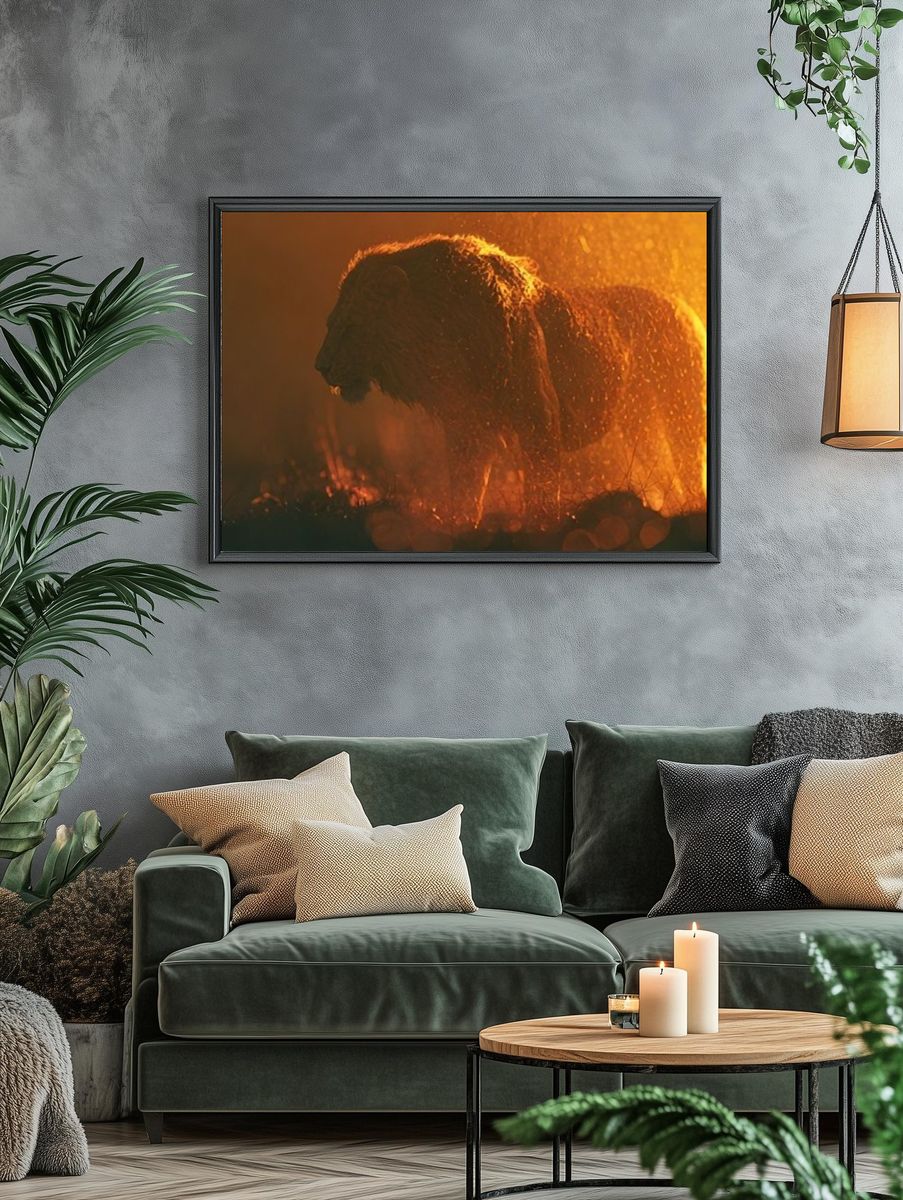 Lion in Golden Rain Poster. — room view 4