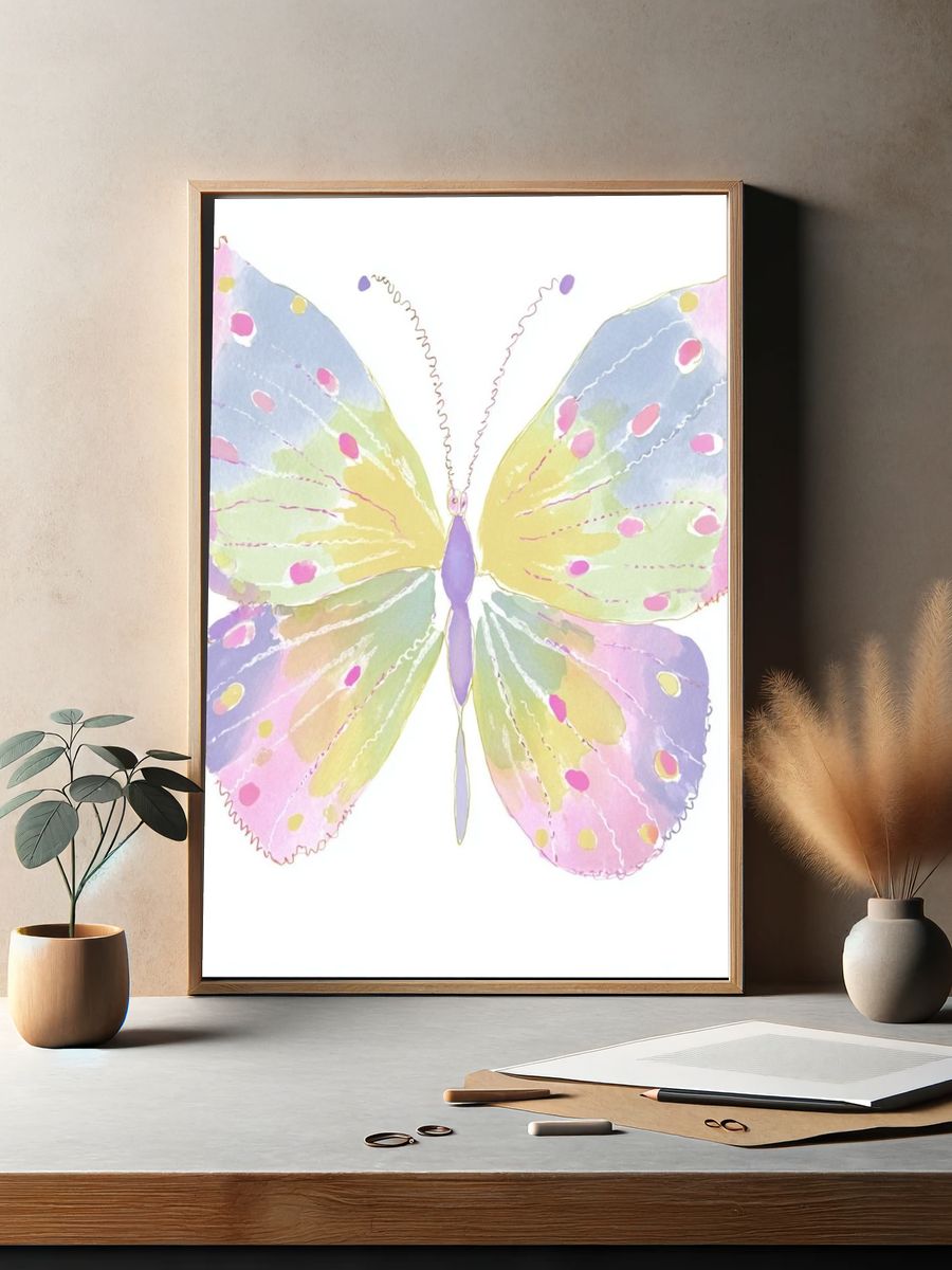Pastel Butterfly Watercolor Print. — room view 2