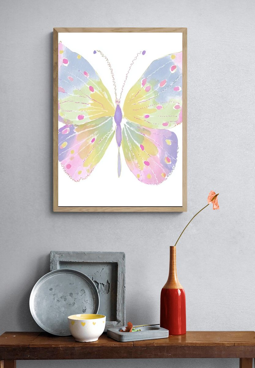 Pastel Butterfly Watercolor Print. — room view 3