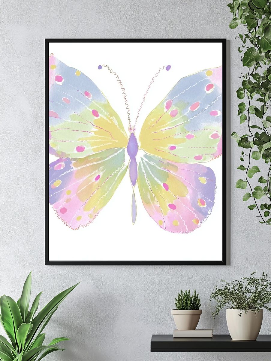 Pastel Butterfly Watercolor Print. — room view 4