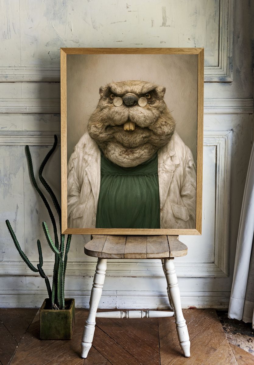 Professor Beaver Portrait Print. room preview