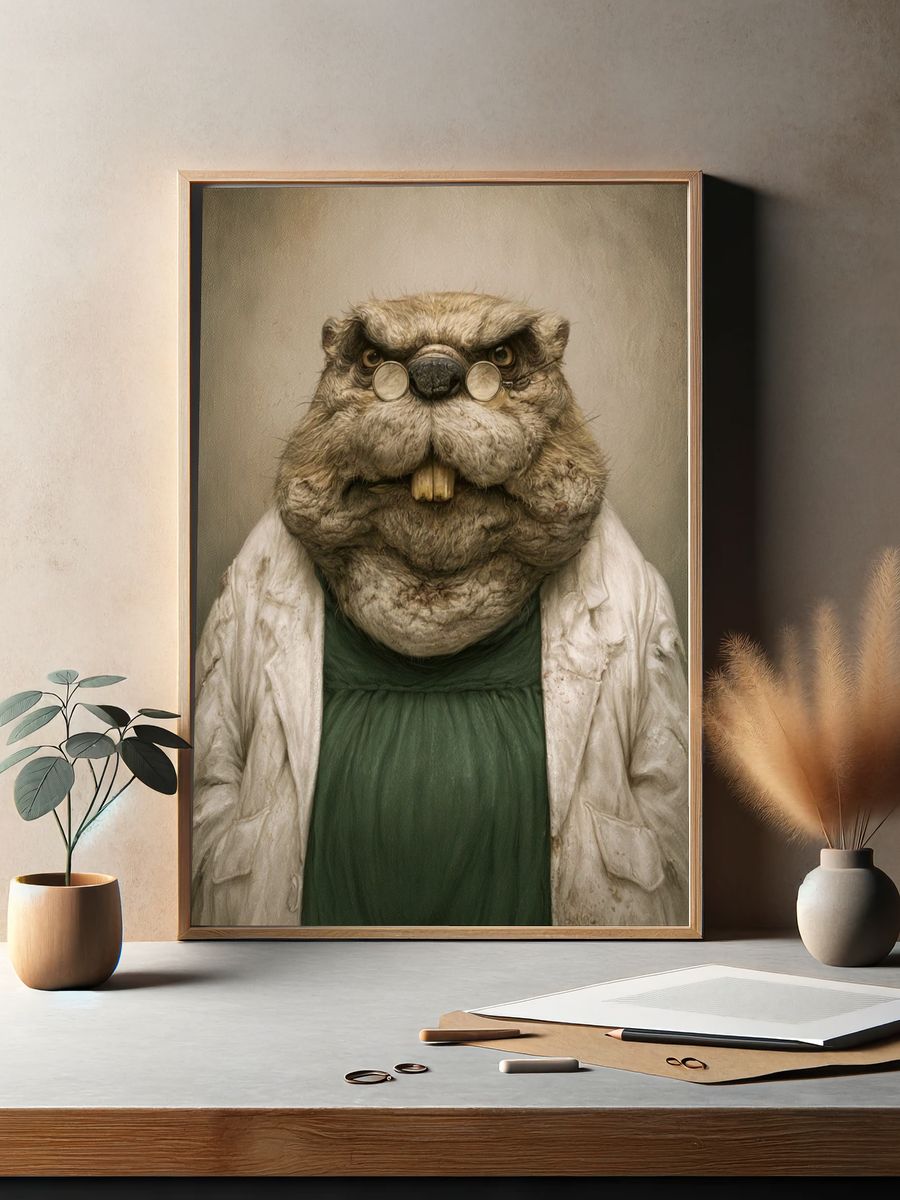 Professor Beaver Portrait Print. — room view 2