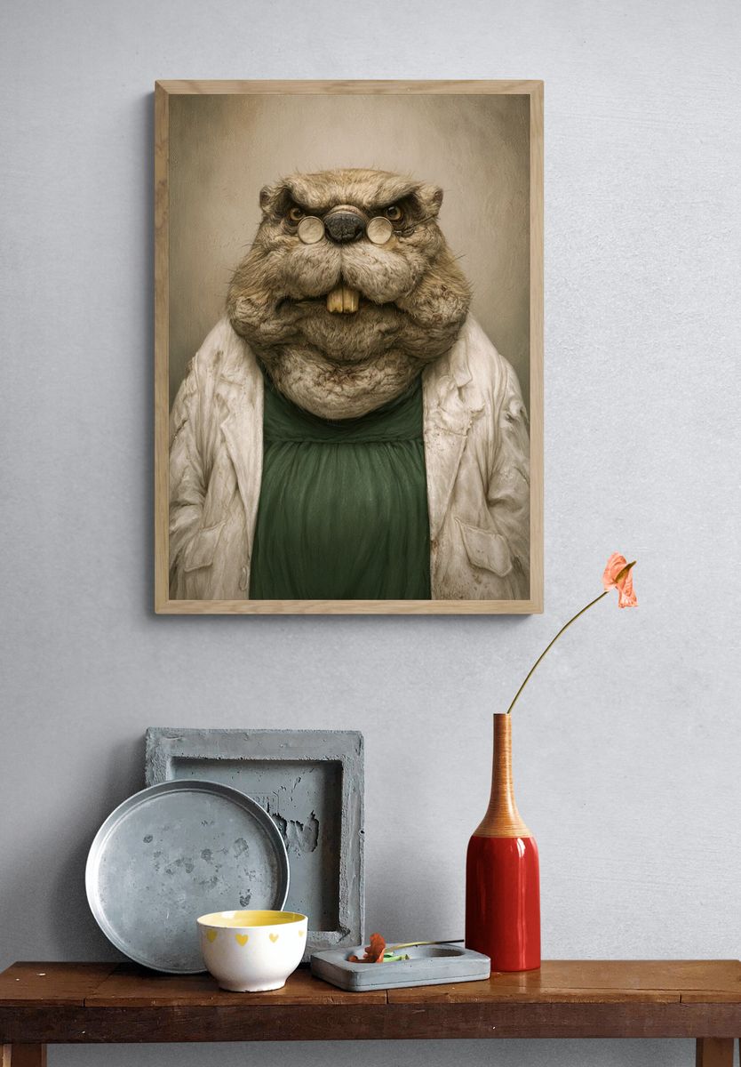 Professor Beaver Portrait Print. — room view 3