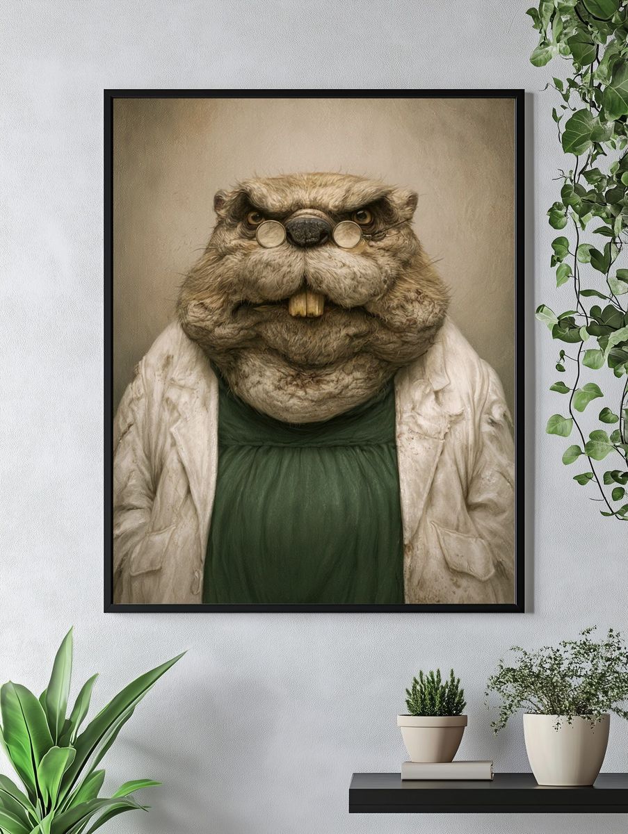 Professor Beaver Portrait Print. — room view 4