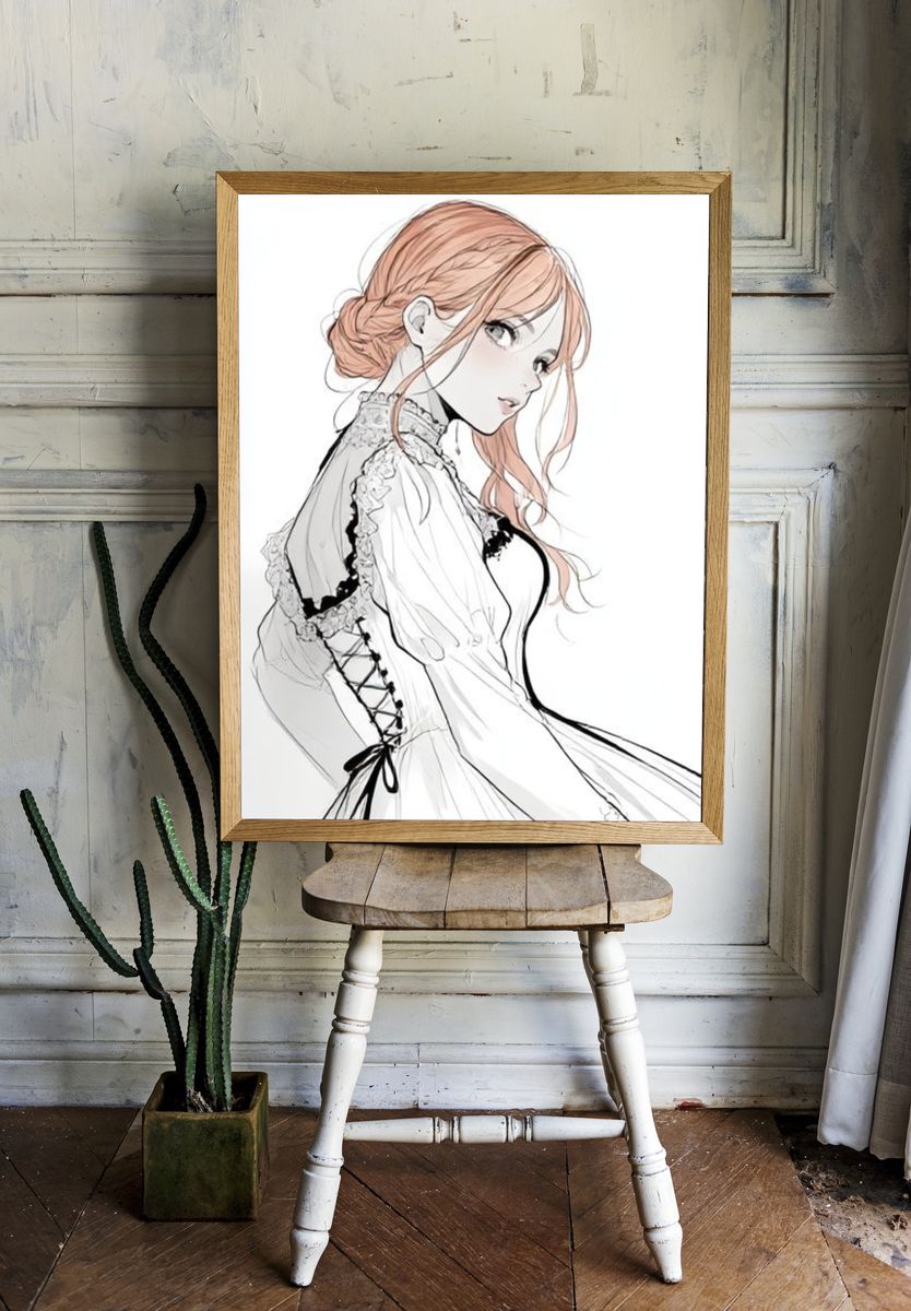 Elegant Anime Portrait Print. room preview