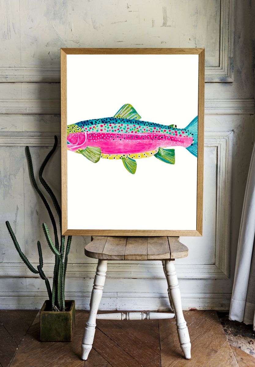 Rainbow Trout Illustration Poster. — room view 1