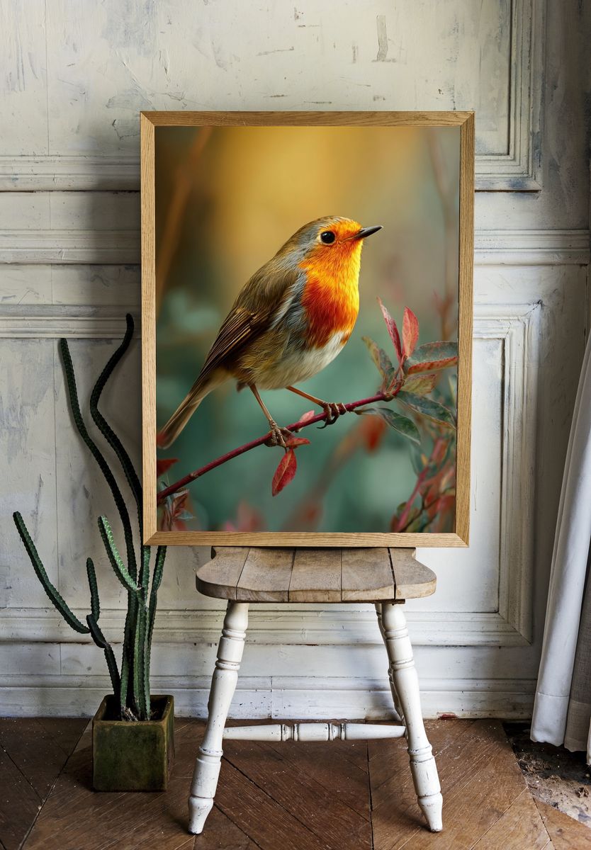 Robin on Branch Photography Poster. — room view 1