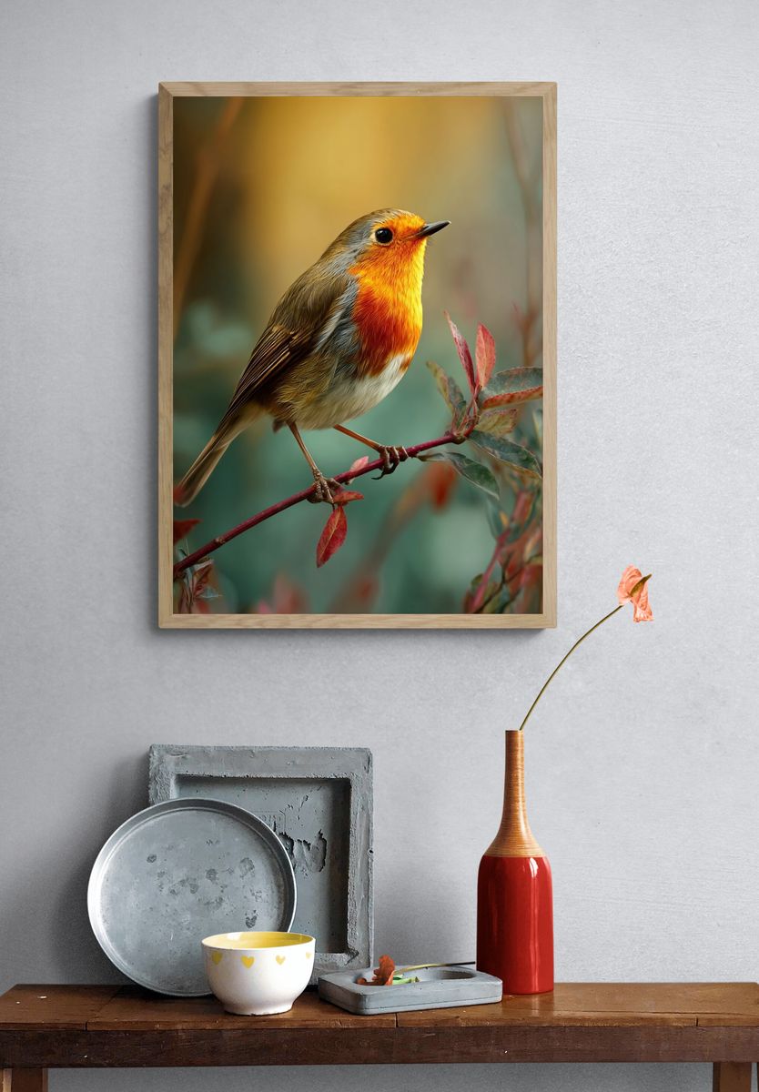 Robin on Branch Photography Poster. — room view 3