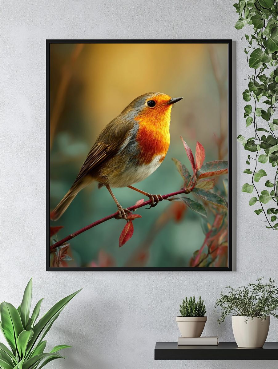 Robin on Branch Photography Poster. — room view 4
