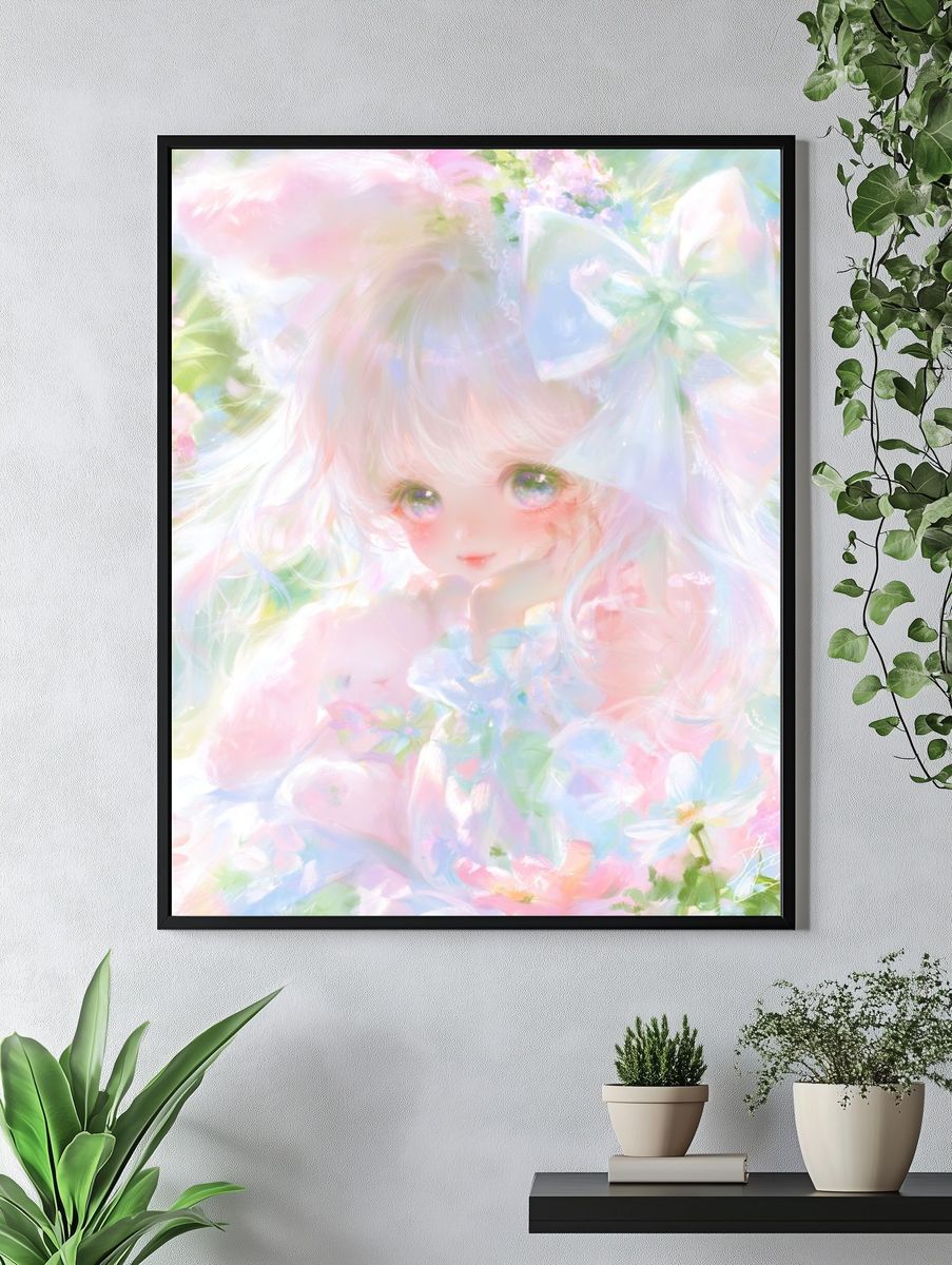 Pastel Anime Girl Floral Print. — room view 4