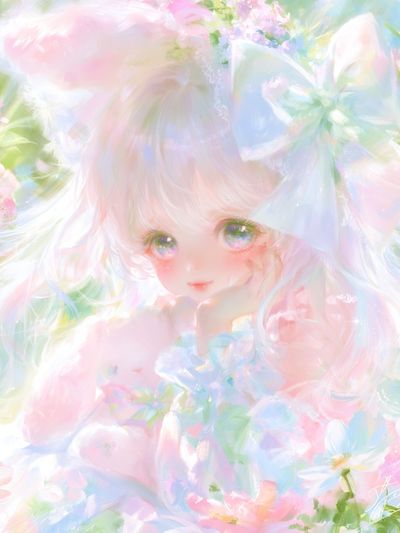 Pastel Anime Girl Floral Print.