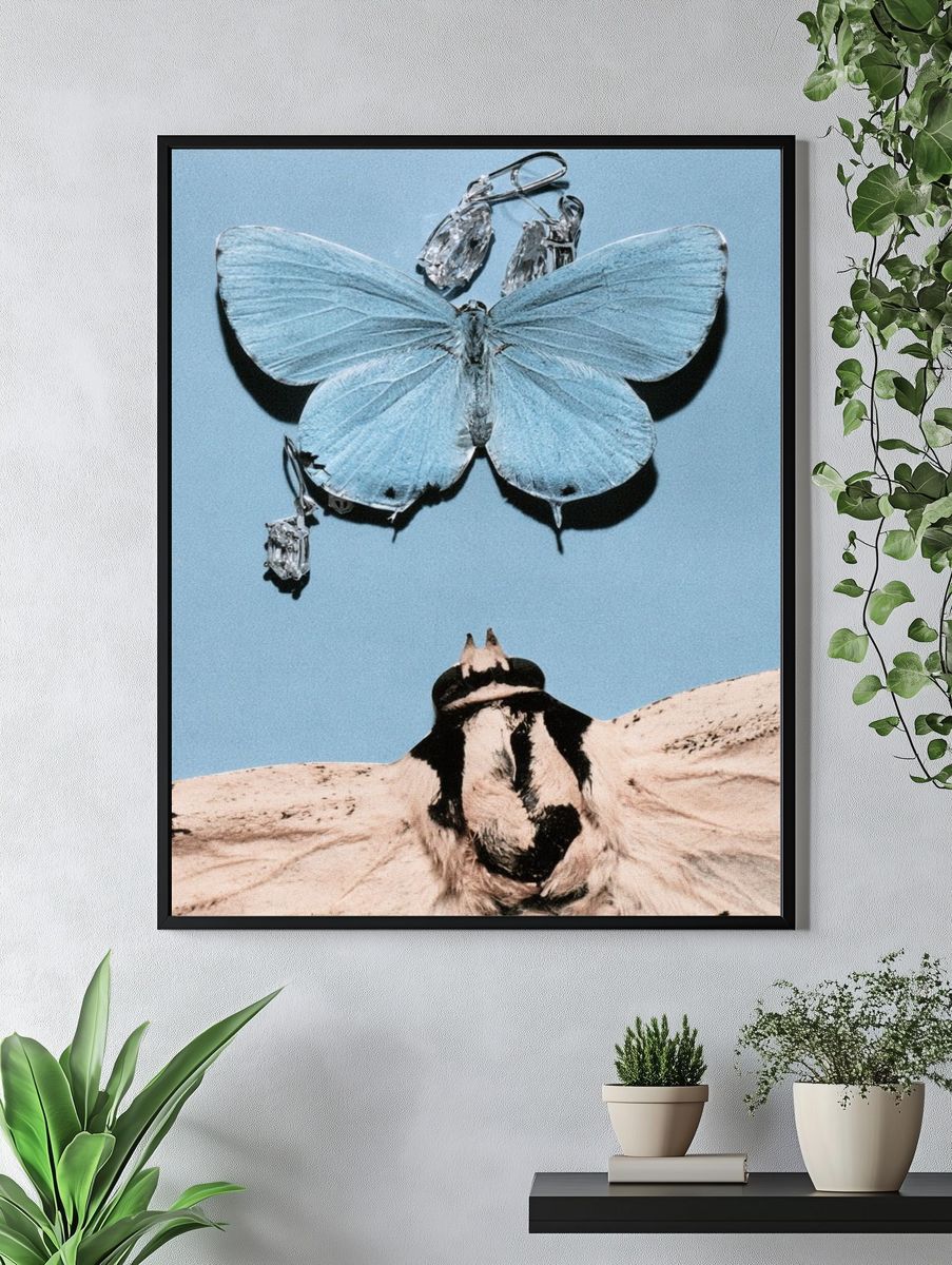 Blue Butterfly and Moth Collage Print. — room view 4