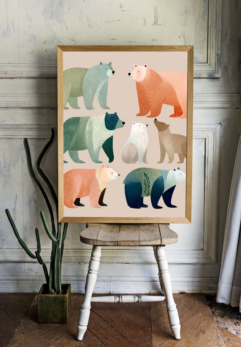 Pastel Bears Illustration Poster. room preview