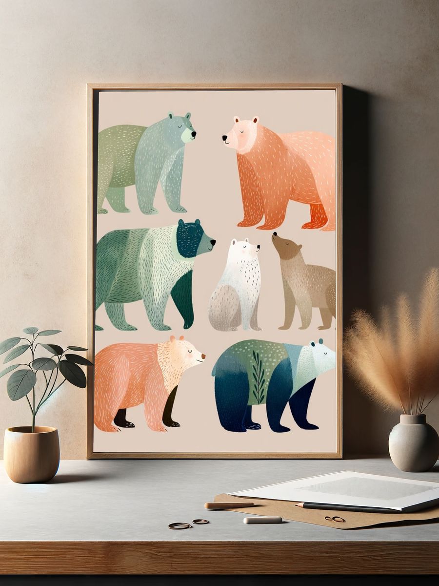 Pastel Bears Illustration Poster. — room view 2