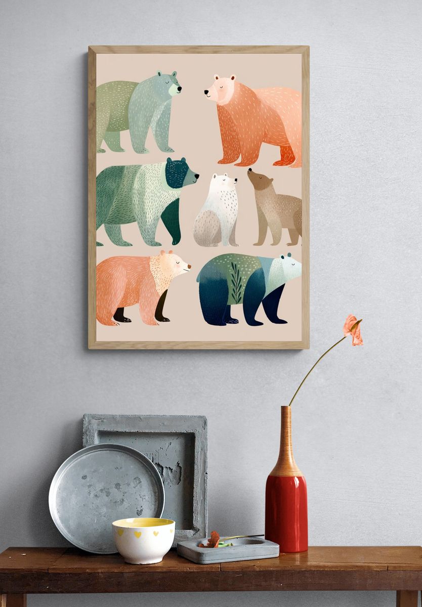 Pastel Bears Illustration Poster. — room view 3