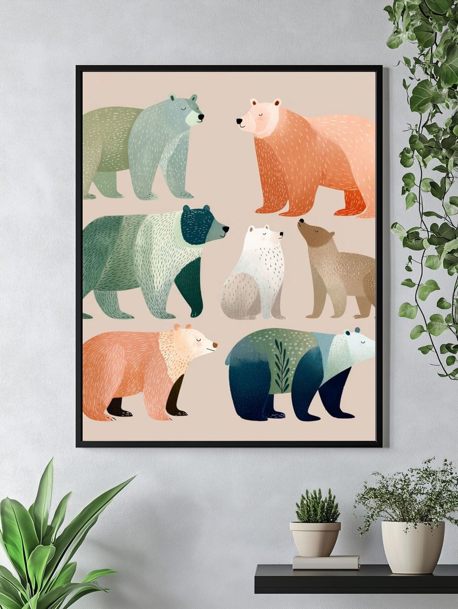 Pastel Bears Illustration Poster. — room view 4