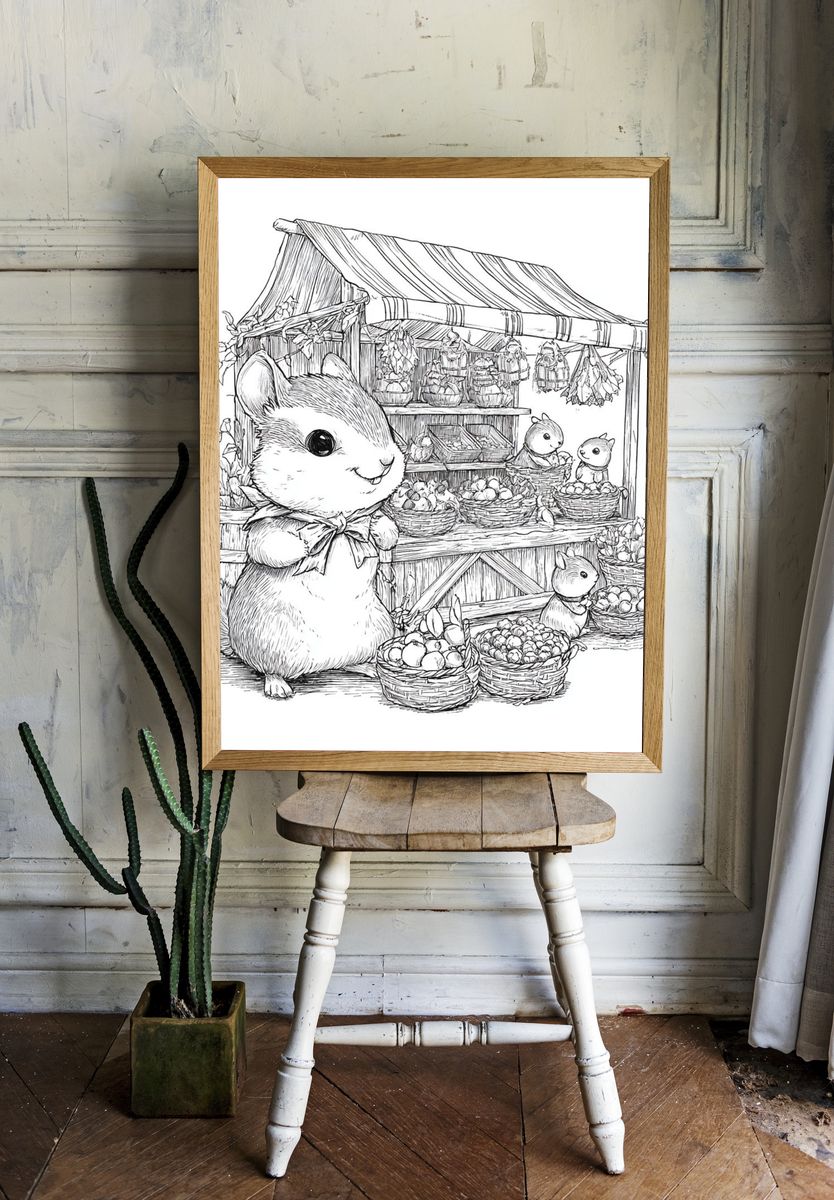 Cute Bunny Market Sketch Poster. — room view 1