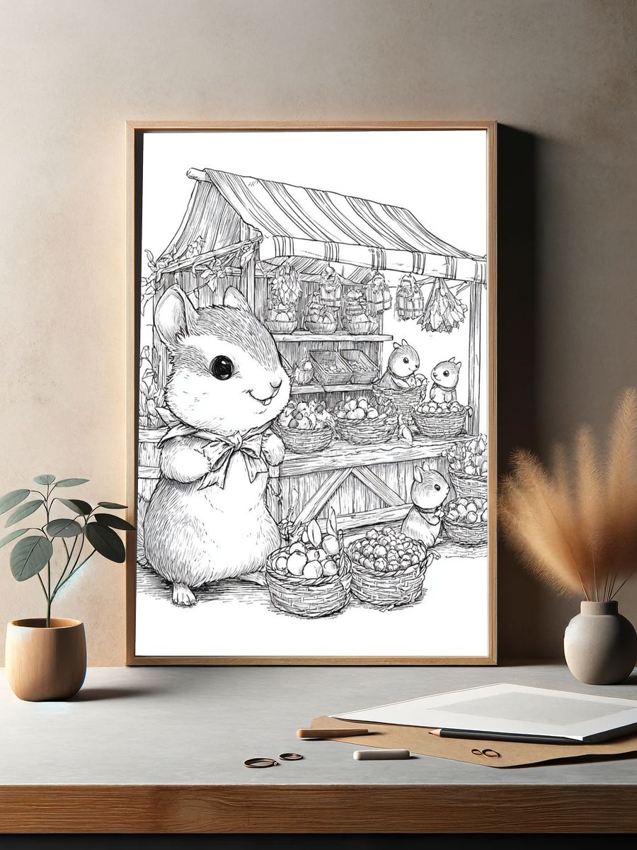 Cute Bunny Market Sketch Poster. — room view 2