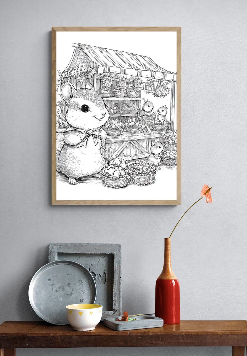 Cute Bunny Market Sketch Poster. — room view 3