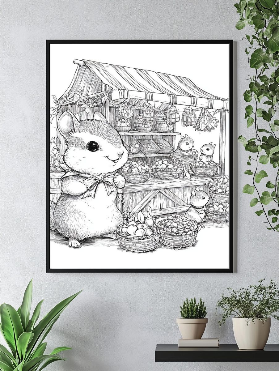 Cute Bunny Market Sketch Poster. — room view 4