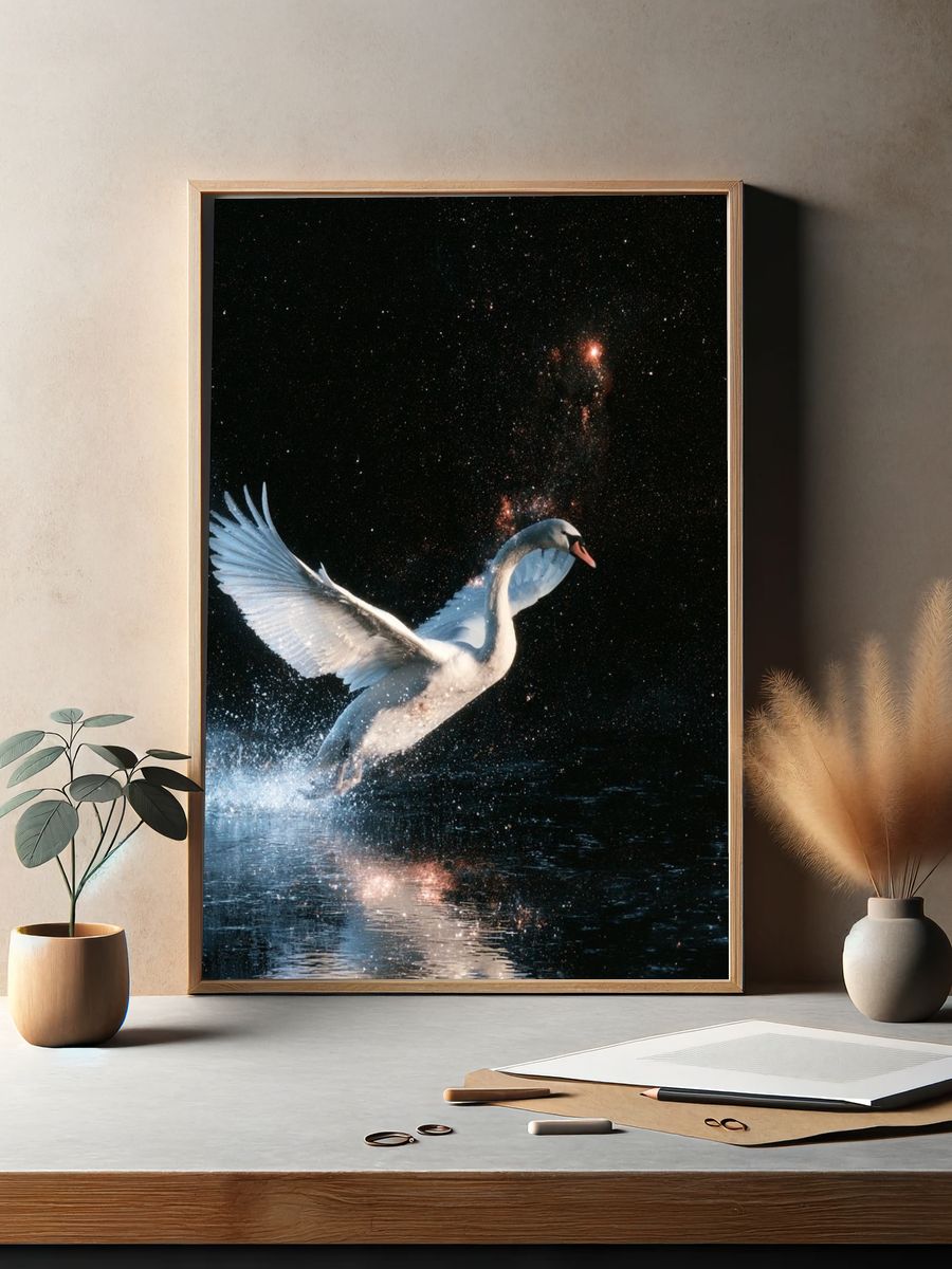 Swan in Starlight Illustration Poster. — room view 2