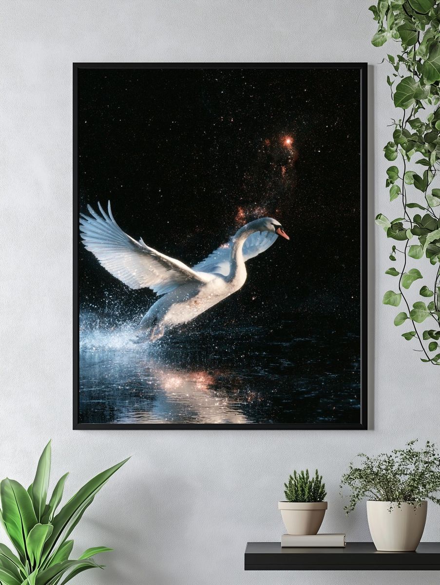 Swan in Starlight Illustration Poster. — room view 4