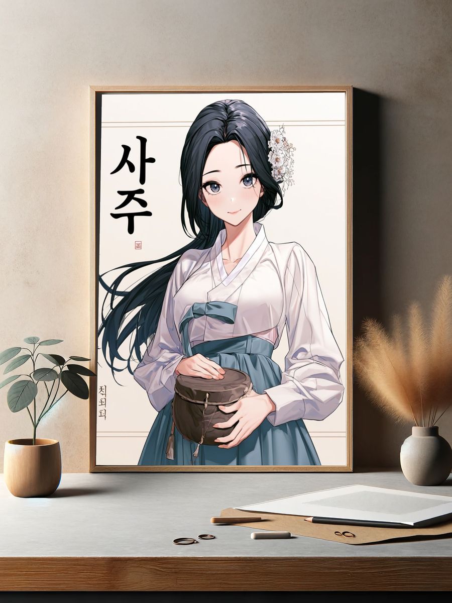 Korean Hanbok Portrait Anime Print. — room view 2
