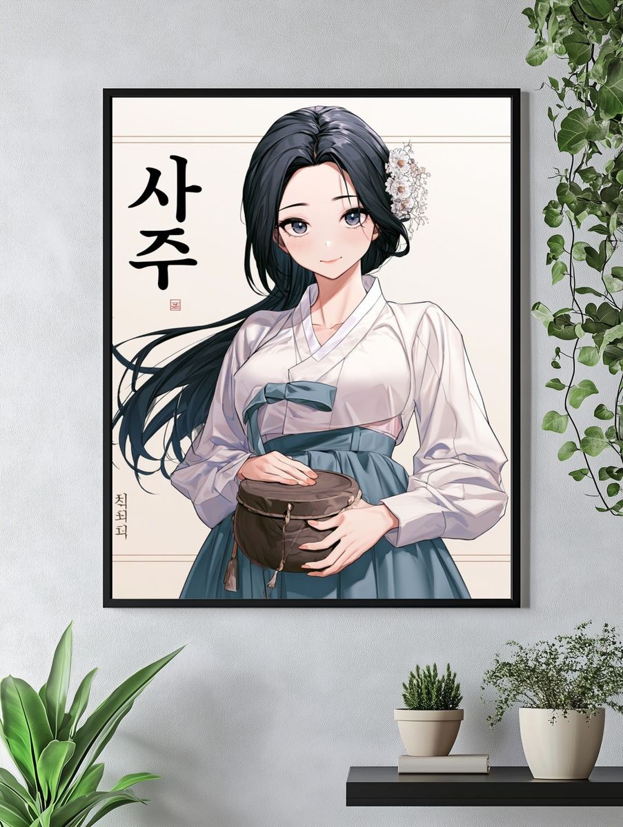 Korean Hanbok Portrait Anime Print. — room view 4