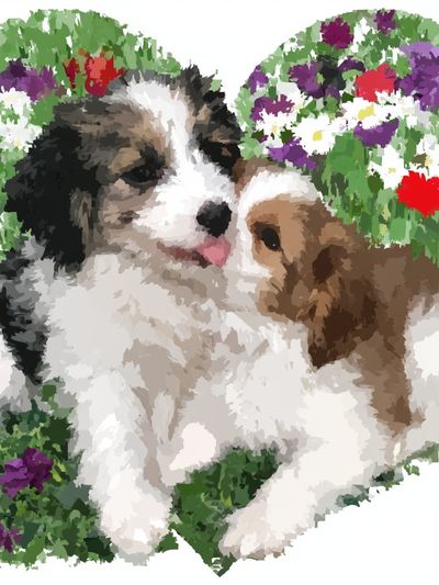 Puppy Floral Illustration Poster.