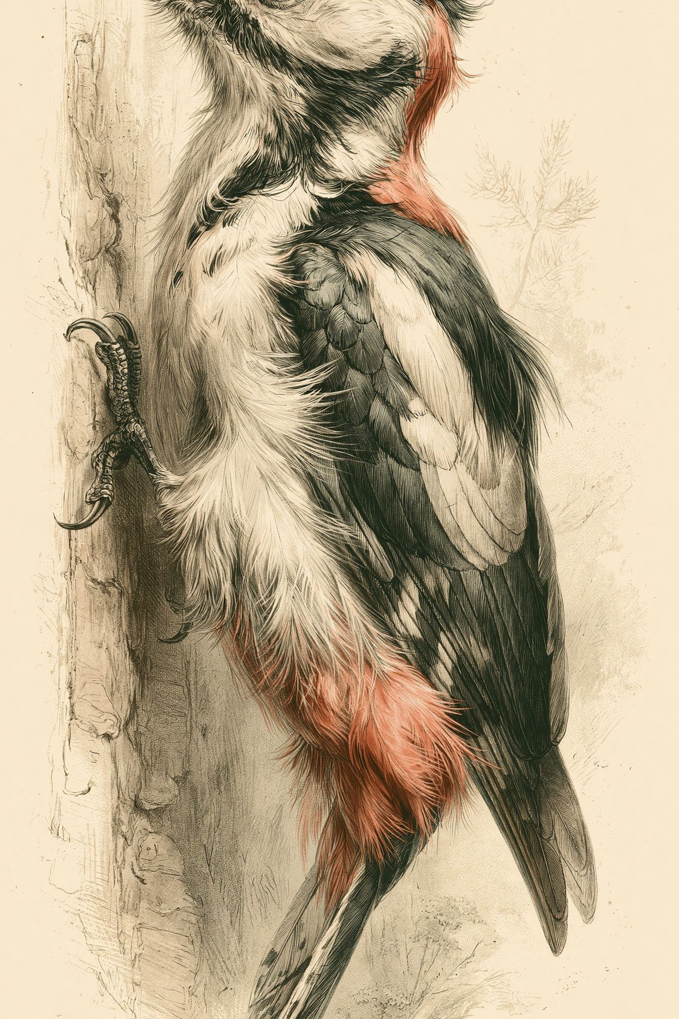 Woodpecker Botanical Illustration Poster. poster detail