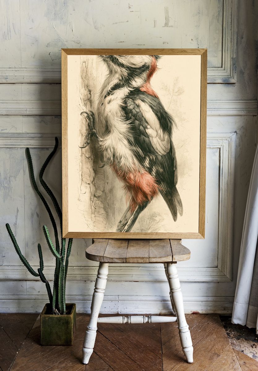 Woodpecker Botanical Illustration Poster. room preview