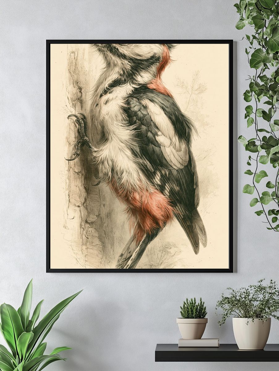 Woodpecker Botanical Illustration Poster. — room view 4