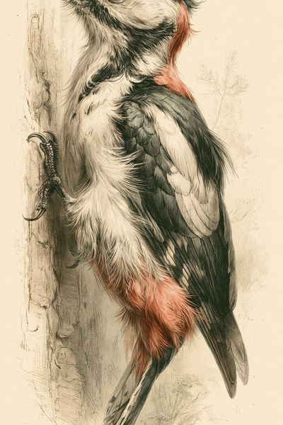 Woodpecker Botanical Illustration Poster. poster