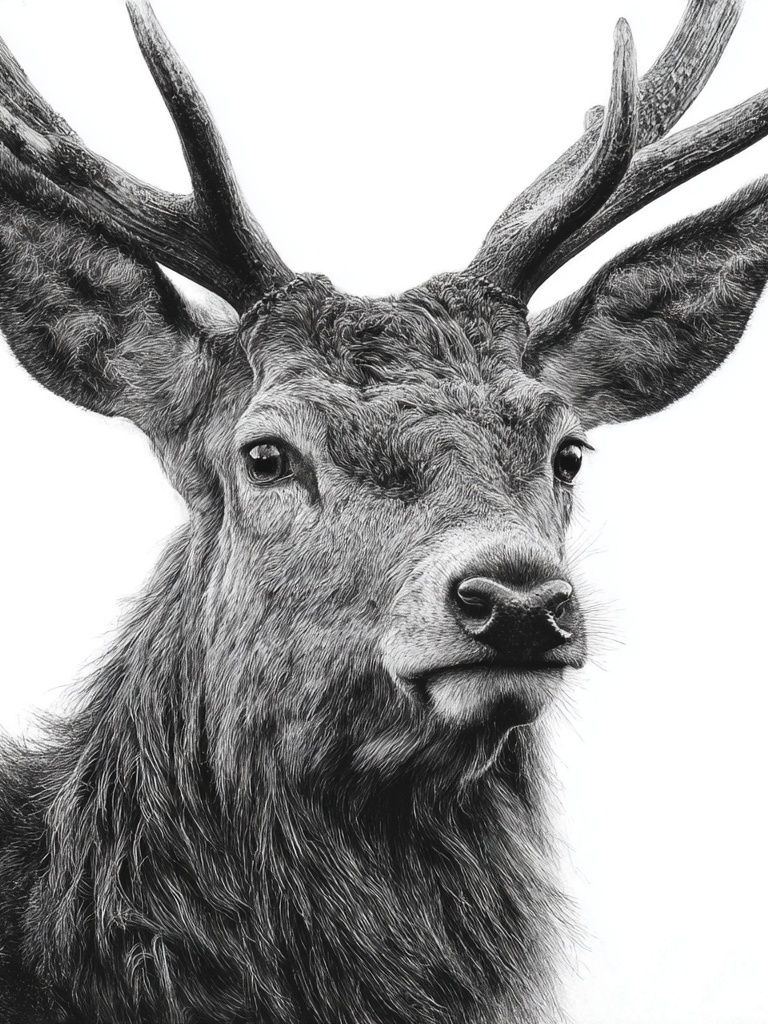 Majestic Deer Black-White Print. poster — animals art