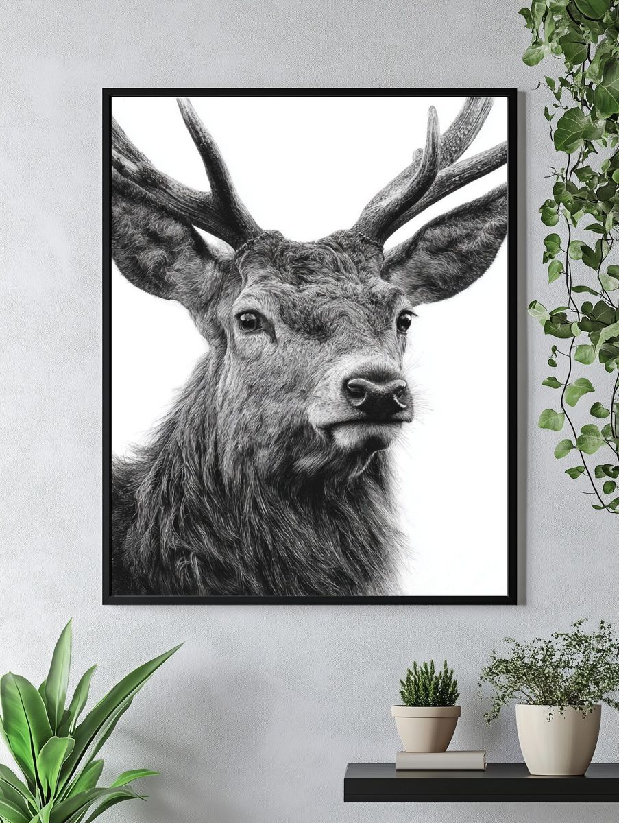 Majestic Deer Black-White Print. — room view 4